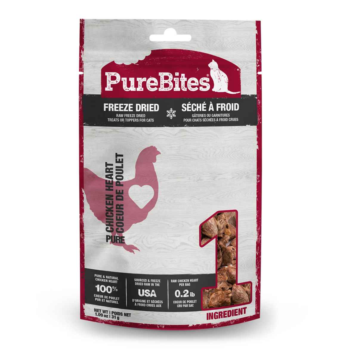 Picture of TREAT PUREBITES FELINE FREEZE DRIED CHICKEN HEART - 1.09oz/31g