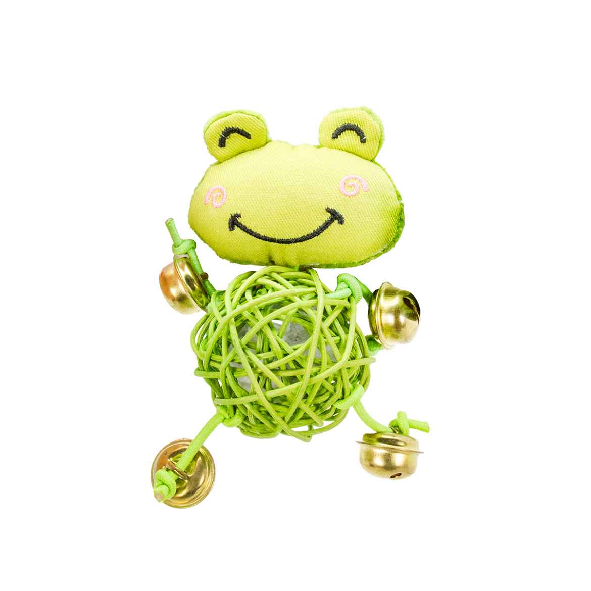 Picture of TOY CAT SILVER PAW ECO RATTAN BALL & BELLS - Frog