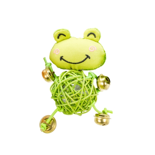 Picture of TOY CAT SILVER PAW ECO RATTAN BALL & BELLS - Frog