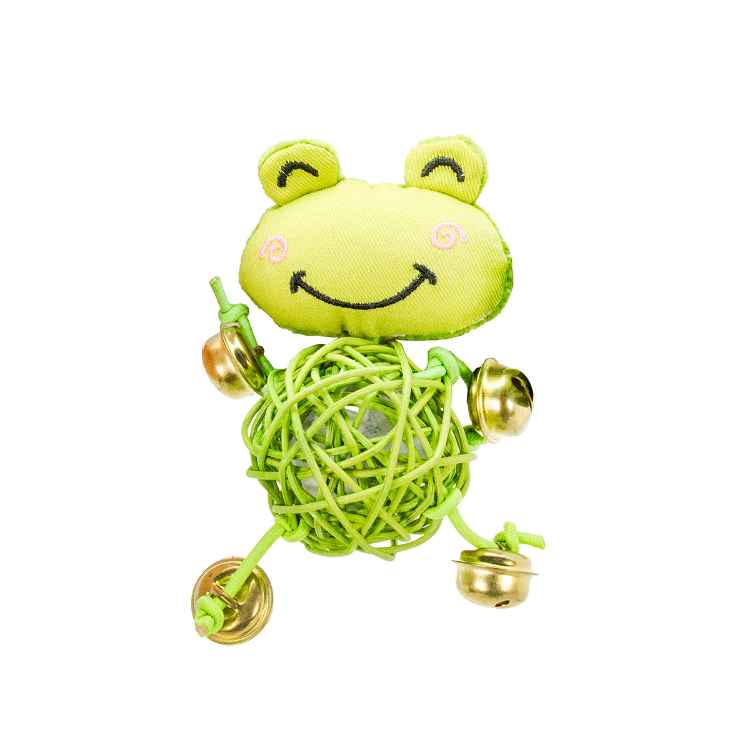 Picture of TOY CAT SILVER PAW ECO RATTAN BALL & BELLS - Frog