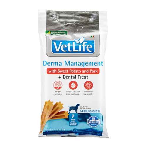 Picture of TREAT CANINE VETLIFE Derma Management + Dental Sweet Potato & Pork Med/Maxi - 100g(short dated)