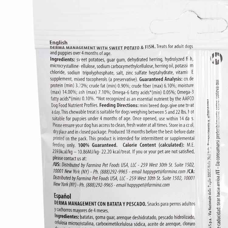 Picture of TREAT CANINE VETLIFE Derma Management + Dental Sweet Potato & Fish Mini - 60g