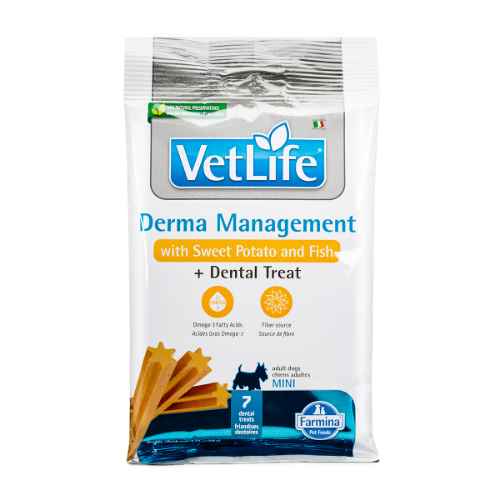 Picture of TREAT CANINE VETLIFE Derma Management + Dental Sweet Potato & Fish Mini - 60g(short dated)