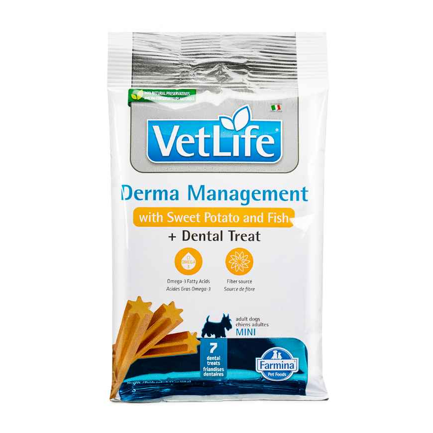 Picture of TREAT CANINE VETLIFE Derma Management + Dental Sweet Potato & Fish Mini - 60g