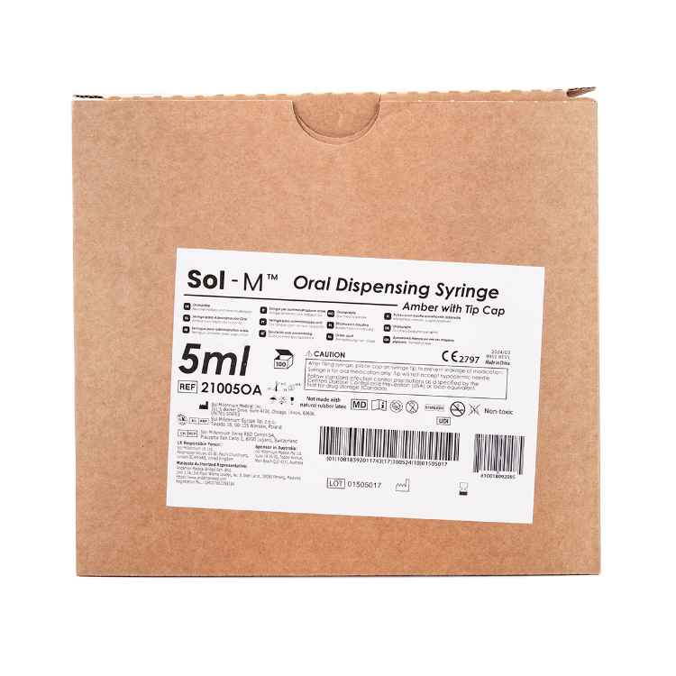 Picture of SOL-M ORAL DISPENSING SYRINGE AMBER w/ CAP 5ml - 100s