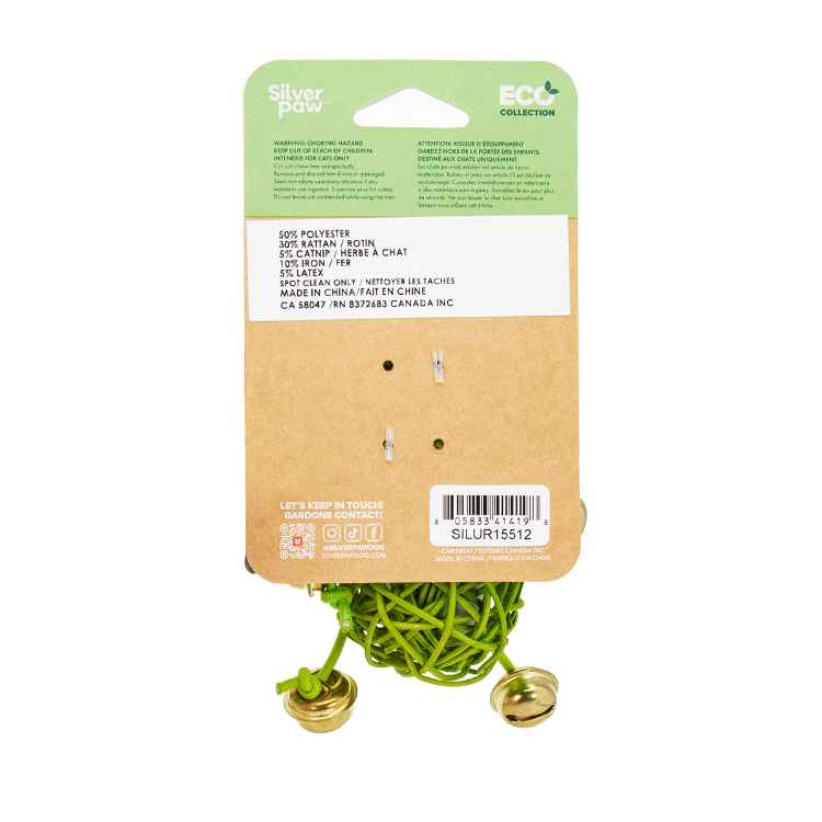 Picture of TOY CAT SILVER PAW ECO RATTAN BALL & BELLS - Frog