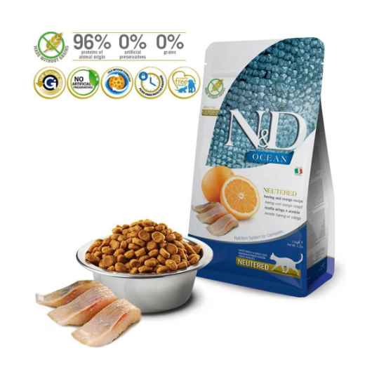 Picture of FELINE FARMINA ND OCEAN ADULT Herring and Orange Neutered - 1.5kg
