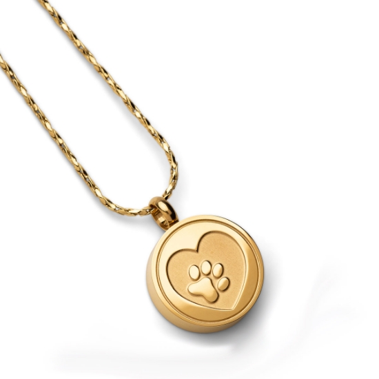 Picture of CREMATION JEWELRY PAWS on YOUR HEART PENDANT - Yellow Gold