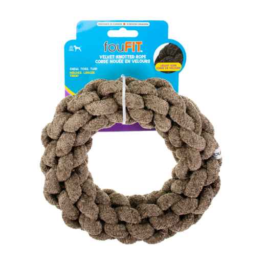 Picture of TOY DOG VELVET KNOTTED ROPE Ring Brown - 7.5in