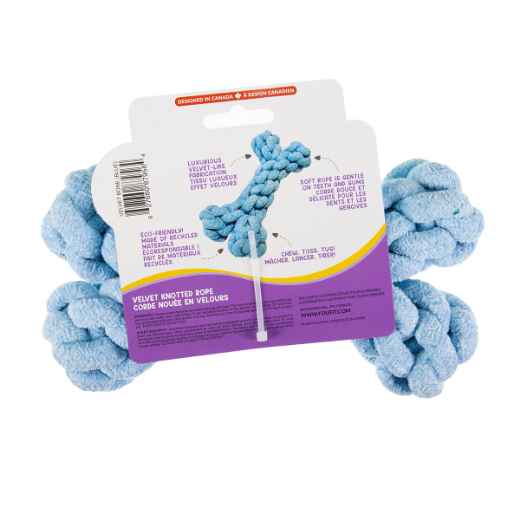 Picture of TOY DOG VELVET KNOTTED ROPE Bone Blue - 8in