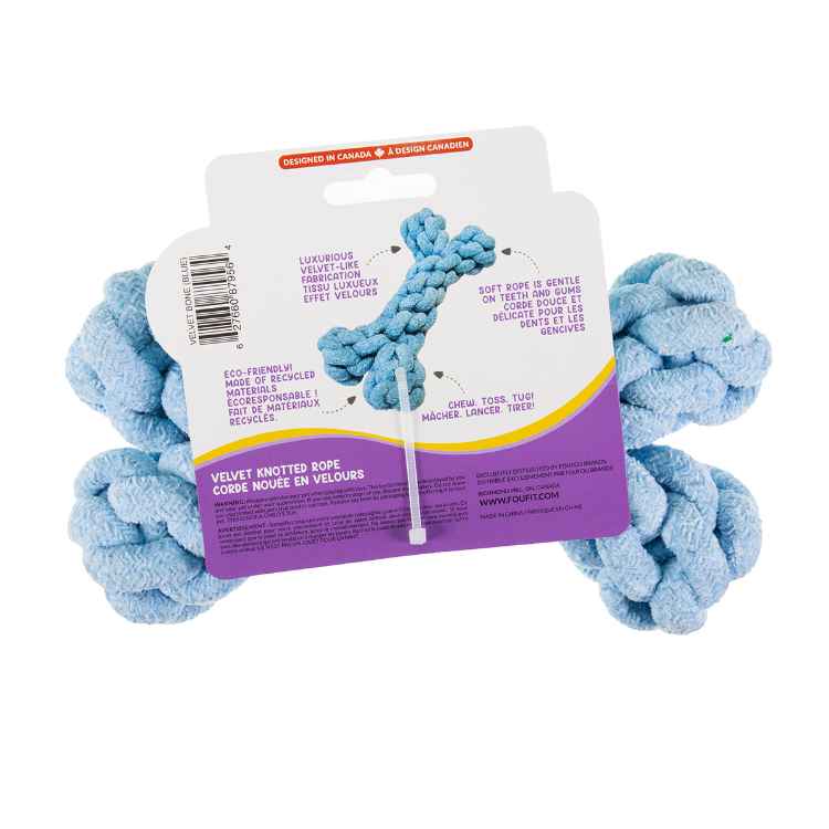 Picture of TOY DOG VELVET KNOTTED ROPE Bone Blue - 8in