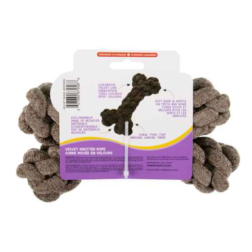 Picture of TOY DOG VELVET KNOTTED ROPE Bone Brown - 8in
