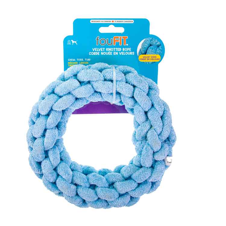 Picture of TOY DOG VELVET KNOTTED ROPE Ring Blue - 7.5in