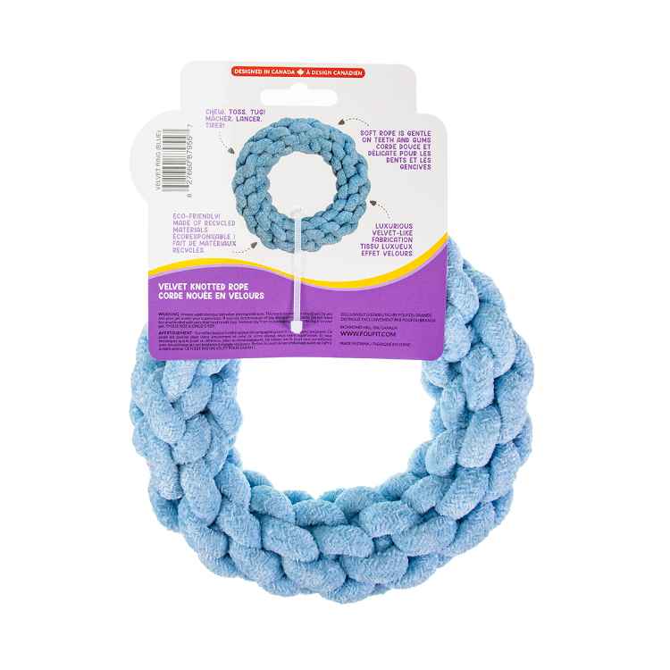 Picture of TOY DOG VELVET KNOTTED ROPE Ring Blue - 7.5in