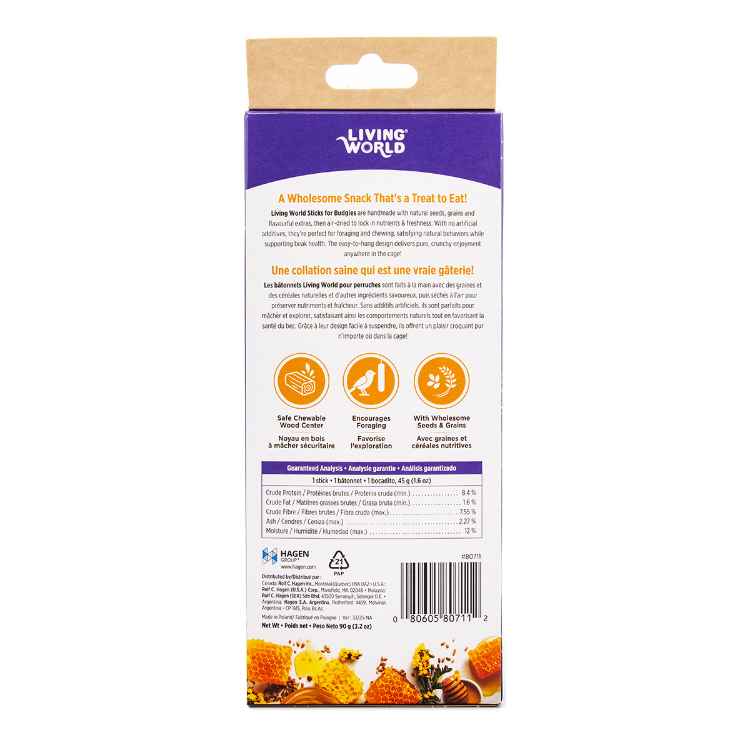Picture of LIVING WORLD AVIAN BUDGIE STICKS Honey Drizzle 90g (80711) 2/pk - 3.2oz