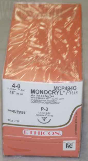 Picture of MONOCRYL PLUS 4/0 18in UNDYED P3 (MCP494G) - 12`s