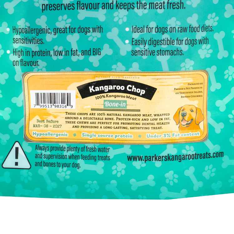 Picture of TREAT DOG PARKERS KANGAROO KANGAROO CHOP - 75g
