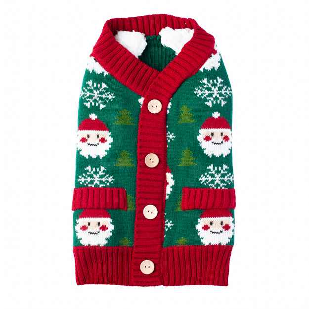 Picture of XMAS CANINE CARDIGAN PATTERNED GREEN – X Small