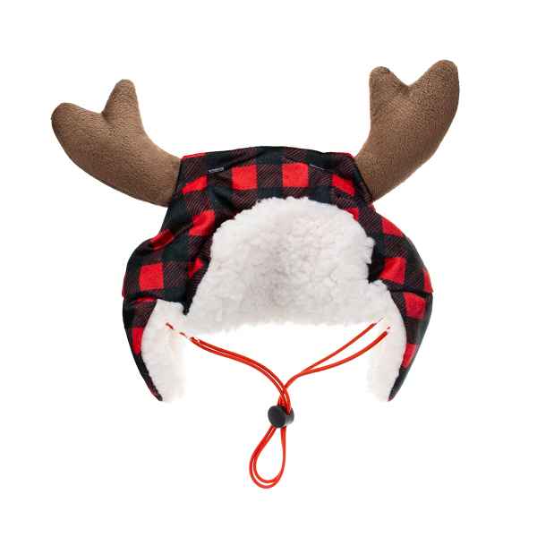 Picture of XMAS CANINE HAT BUFFALO CHECK W/ANTLERS - Small