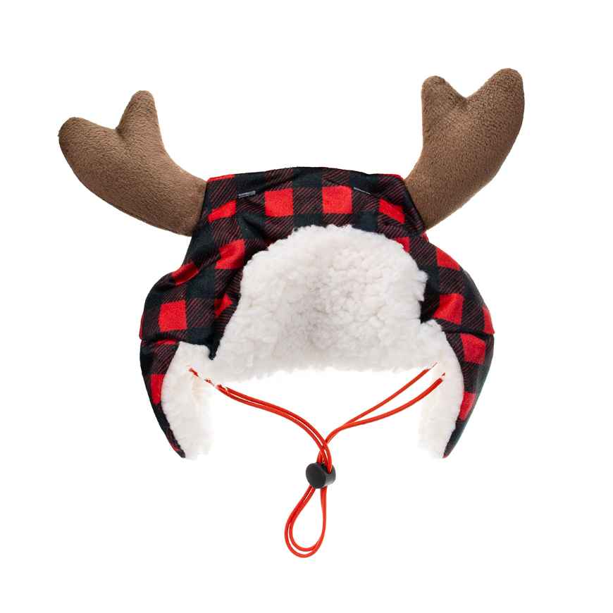 Picture of XMAS CANINE HAT BUFFALO CHECK W/ANTLERS - Medium